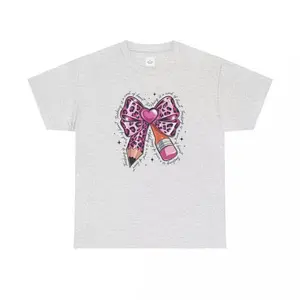 Leopard Heart Bow Tee - Cute Graphic T-Shirt, Comfortable Womenswear, Trendy Casual Wear, Gift for Her