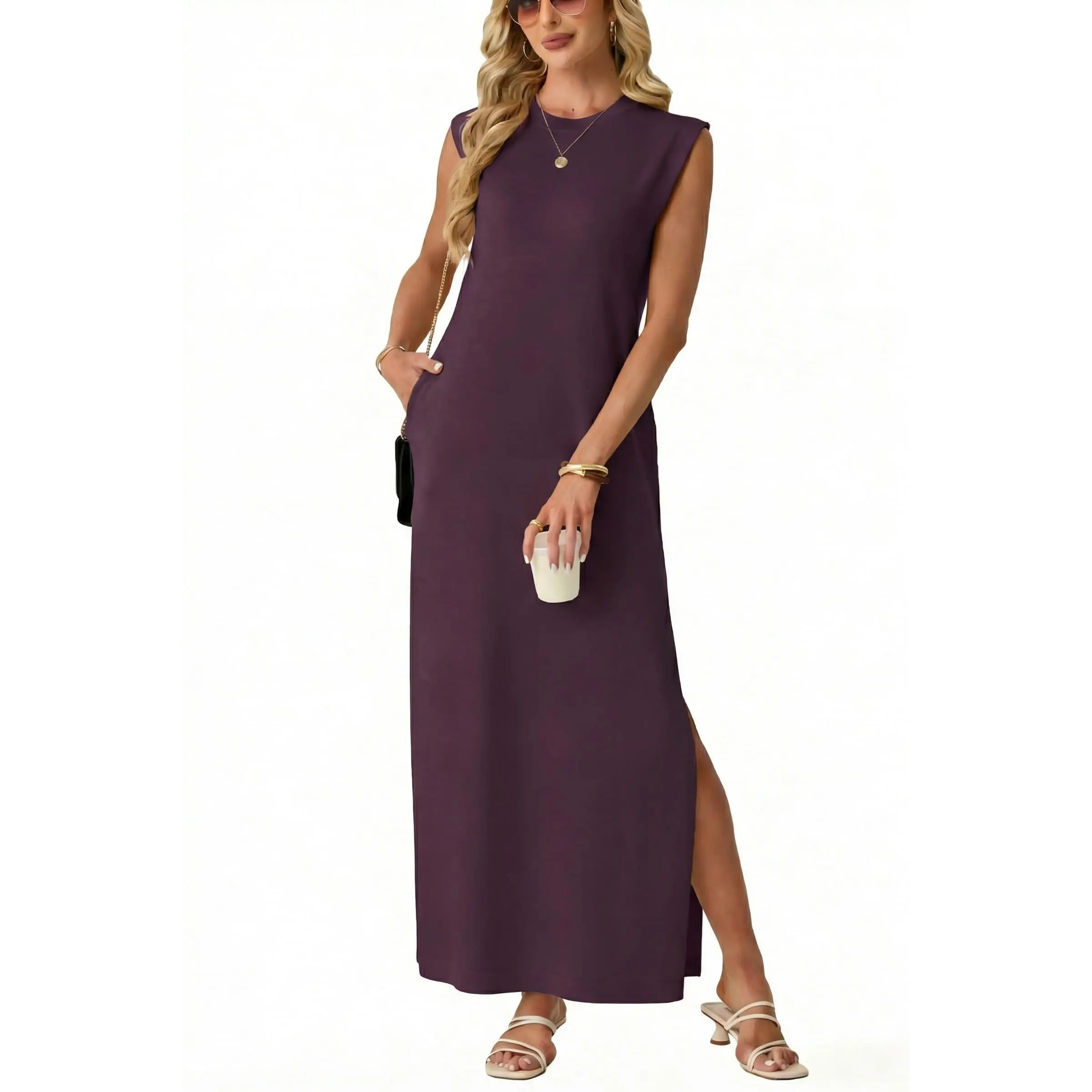 GRECERELLE Women's 2026 Summer Fall Round Neck Anti-Pilling Shift Sweater Maxi Dress with Pockets for Business Casual
