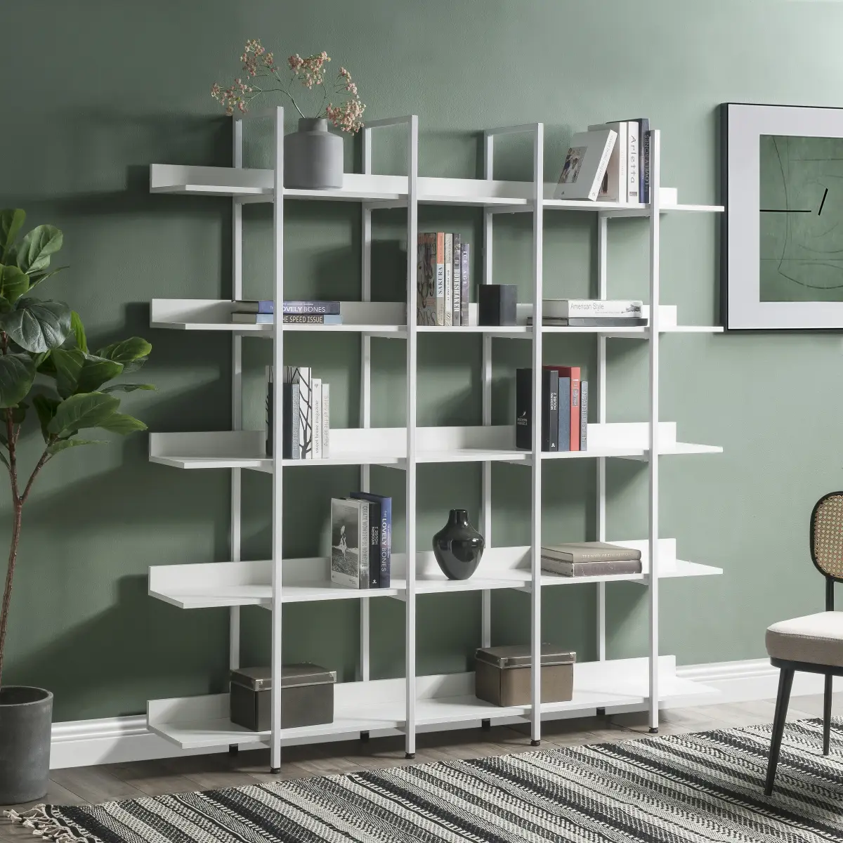 [Fahuac] 5-Tier Industrial MDF+Metal Frame Bookshelf - Open Shelving Bookcase with Vintage MDF Shelves, Adjustable ft, Anti-Tip Safe, 180kg Capacity for Home Library, Office Inspo, Study Setup Collectibles Storage