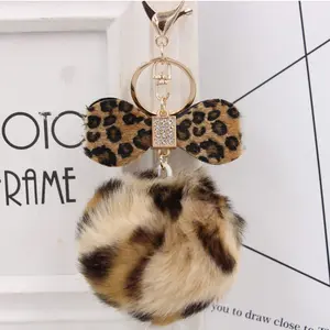 Boho Style Polyester Leopard Print Bow Keychain with Pendant, Practical Hanging Decoration for Backpacks, Cars, Wallets, Fashionable Key Ring Accessory