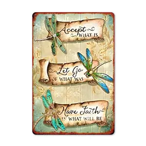 2D Flat, Vintage Dragonfly Metal Tin Sign - 8x12 Inch Retro Dragonflies Wall Art Decor, Durable Metal Picture for, Cafe, Bar, Kitchen, Bathroom - Easy to Hang /Outdoor Decoration with Dragonfly Theme (Irregular cutout), 2D Flat high-quality metal vintage