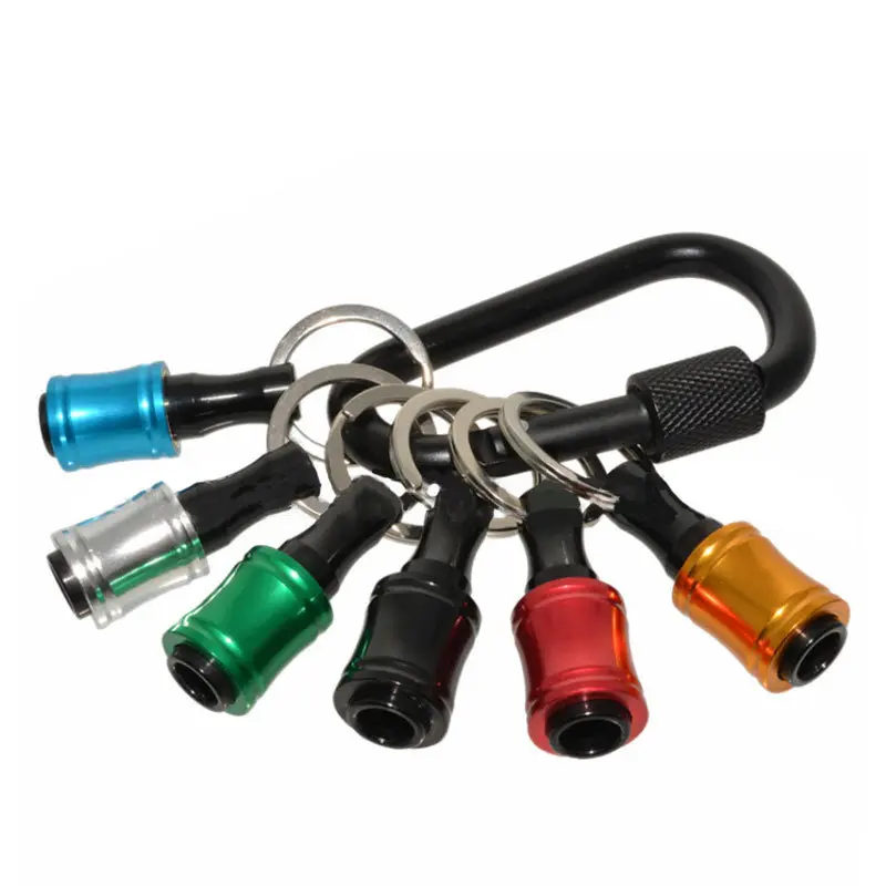 6-Piece Colorful Keychain Tool Set - Quick-Change Drill Bit Holder with Black Carabiner, Hex Socket Storage, Carabiner Suspenders Kits, DIY Repair Extender Kits