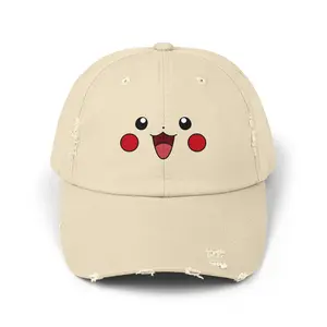 Cute Smiling Face Cap | Distressed Baseball Hat, Kawaii Cartoon Cheeks