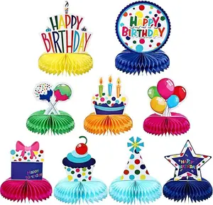 9 Pieces Colorful Happy Birthday Decorations Rainbow Honeycomb Balls Centerpieces Table Topper Birthday Birthday Party Baby Shower