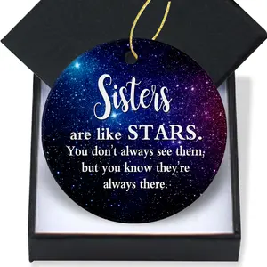 Sister Gift Christmas Ornament 2024,Sisters are like Stars Keepsake Holiday Gift for Your Sister,Perfect Home Decor XMAS Tree Hanging Ornament Flat Circle Porcelain 3in with Gift Box