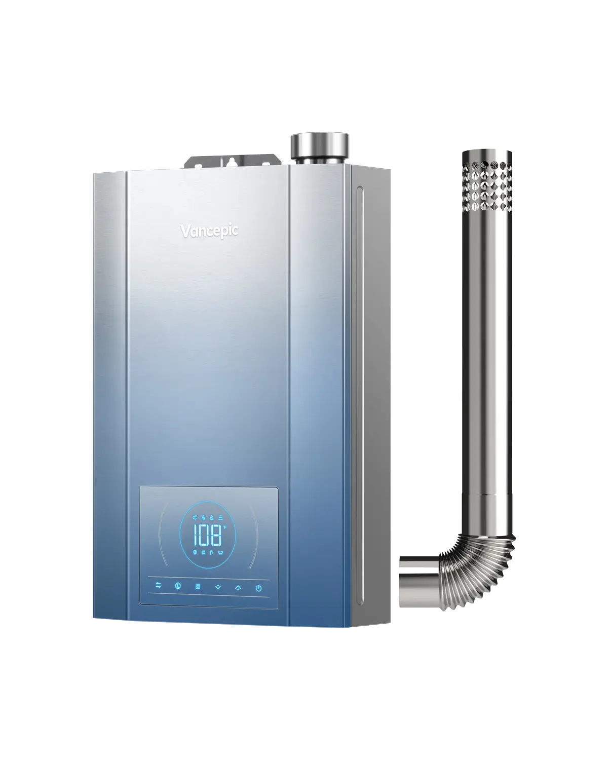 Vancepic Indoor Tankless Propane Gas Water Heater (Household Appliances) - 5.1 GPM, 120000 BTU (120kBTU Power), Stainless Steel Heat Exchanger, Smart Digital Control, LED Display, Heating, Anti-Freeze Func, On-Demand Heat, Led Shower Head, Cordless