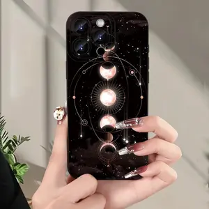 Creative Moon Pattern Straight Edge Case for iPhone 17 Pro Max 16 Plus 15 14 13 12 11 Air E Shockproof Non Slip Military-Grade Protection Silicone Cover