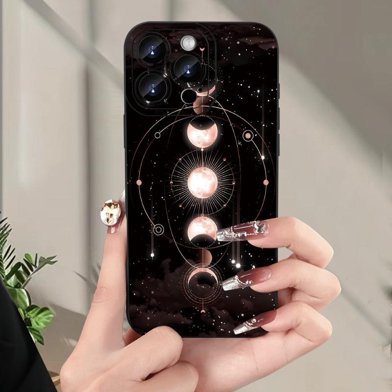 Creative Moon Pattern Straight Edge Case for iPhone 16 15 14 Pro Max 13 ...
