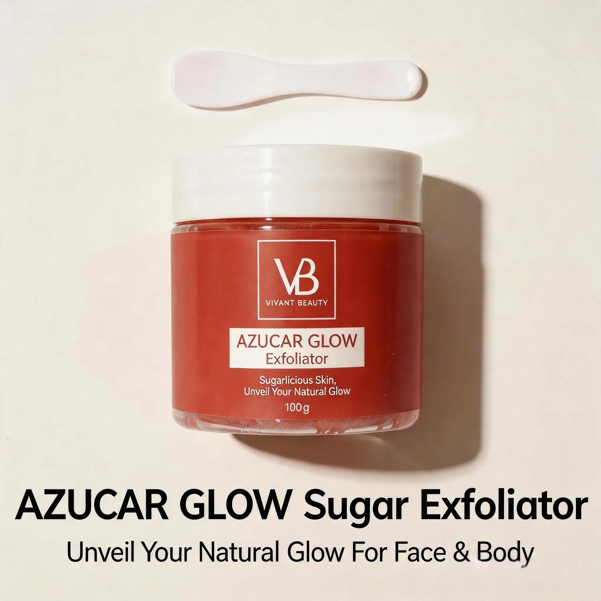 VIVANT BEAUTY Azucar Glow Sugar Exfoliator, Gentle Face & Body Sugar Scrub, Moisturizing Exfoliating Scrub for Rough Bumpy Skin, Remove Dead Skin, Reveal Natural Glow, 100g