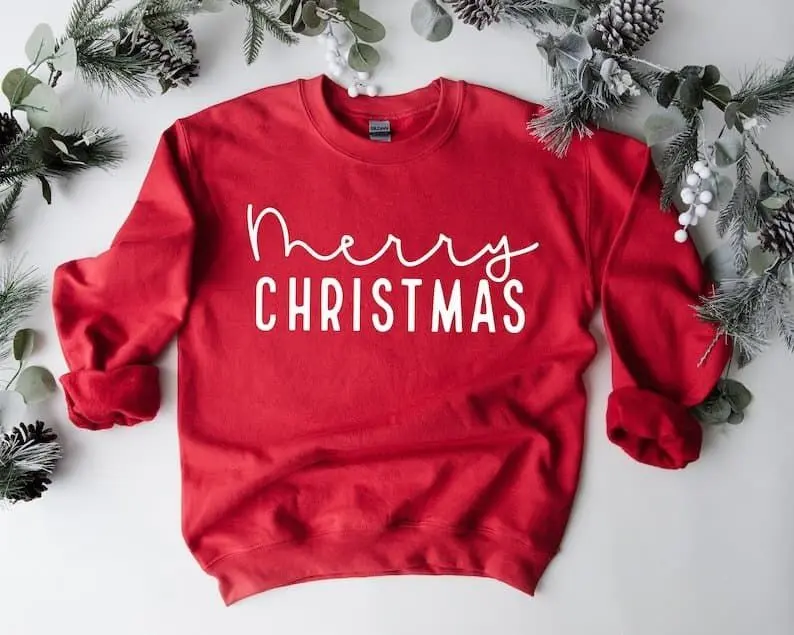 [SALE UP TO 30%] Merry Christmas Sweatshirt, Womens Holiday Crewneck, Cute Xmas Gift For Her, Cozy Red Christmas Sweater, Classic Winter Outfit � T-shirt Unisex Crewneck Made Using 100% US Cotton, Design & Printed In The USA.
