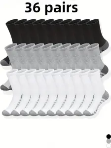 36-pair men's classic long socks set - breathable, comfortable, moisture-resistant, suitable for casual outdoor wear in all seasons - machine washable, striped knitted fabric, polyester material Breathable Comfy Socks