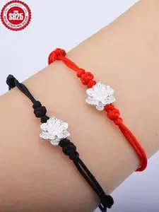 Pure Silver S925 Lotus Handmade Rope Bracelet Bangle Chain, Sexy Style Couple Gift Birthday Present, All Seasons Jewelry