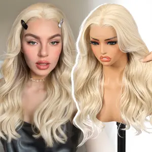 KOME Light Blonde Synthetic Lace Front Wig,13×6 Curly Glueless Wigs for Women Daily Use 22IN