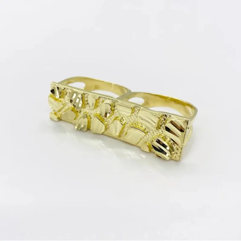 14k Real Gold Plated Nugget Classic Two Double Finger Ring for Men Women Elegant Simple Sophisticated Design Comfortable Fit Versatile Everyday Wear Special Occasions