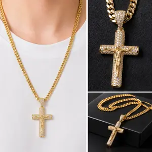 Unisex Cross Necklace 14K Gold & Stainless Steel Cross Set with Cubic Zirconia Minimalist Elegant Design Detachable Ideal for Christmas Gifts, Birthday Presents, and Everyday Wear.