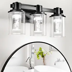 Bathroom Light Fixtures，Bathroom Vanity Light LED Bathroom Lighting Fixtures Over Mirror UL Certified (Bulbs Included), 17.5 inch Glass Modern