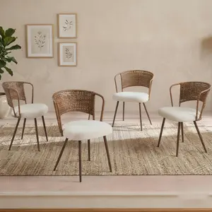Wicker Dining Chairs Set of 4 Farmhouse Wingback Cane Back Rattan Kitchen Chairs with Soft Cushion for Home Dark Brown