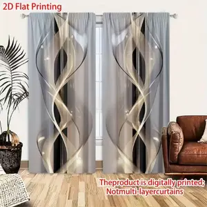 Two piece set, using polyester fiber material for 2D printing, presenting high-definition digital printed stripe abstract artistic patterns. These translucent curtains are suitable for bedroom, living room, office, and home decoration