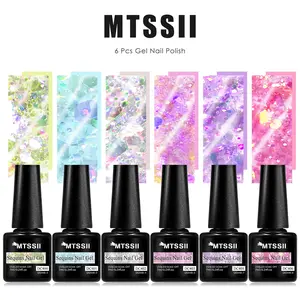MTSSII Flowery Glitter Colorful Sequins Gel Nail Polish Set, 6pcs Shiny Sparkling Floral Rainbow Candy Color Gel Polish, UV/LED Lamp Needed, for Home Salon Nail Art, Nail Manicure, Nail Care