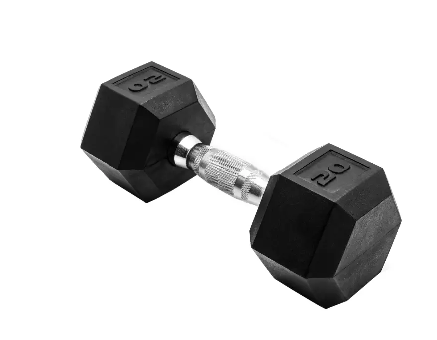 20 Lb Rubber Hex Dumbbell, Single Strength Training Weight
