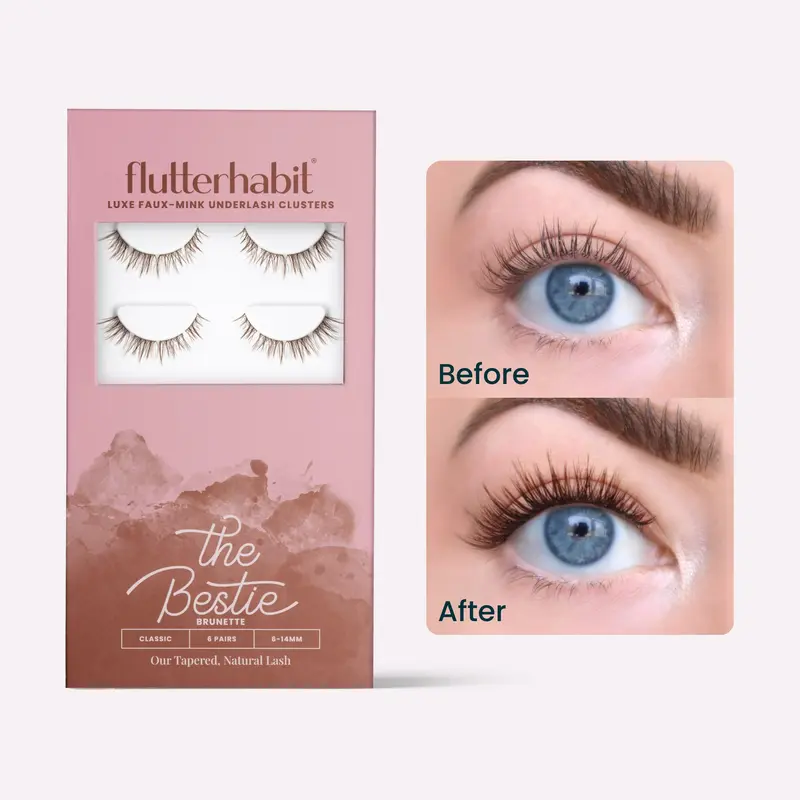FlutterHabit | The Bestie Brunette - Cluster Lash Extensions | DIY At-Home Lash Extensions, Pre-Mapped, Up to 10 Days of Wear