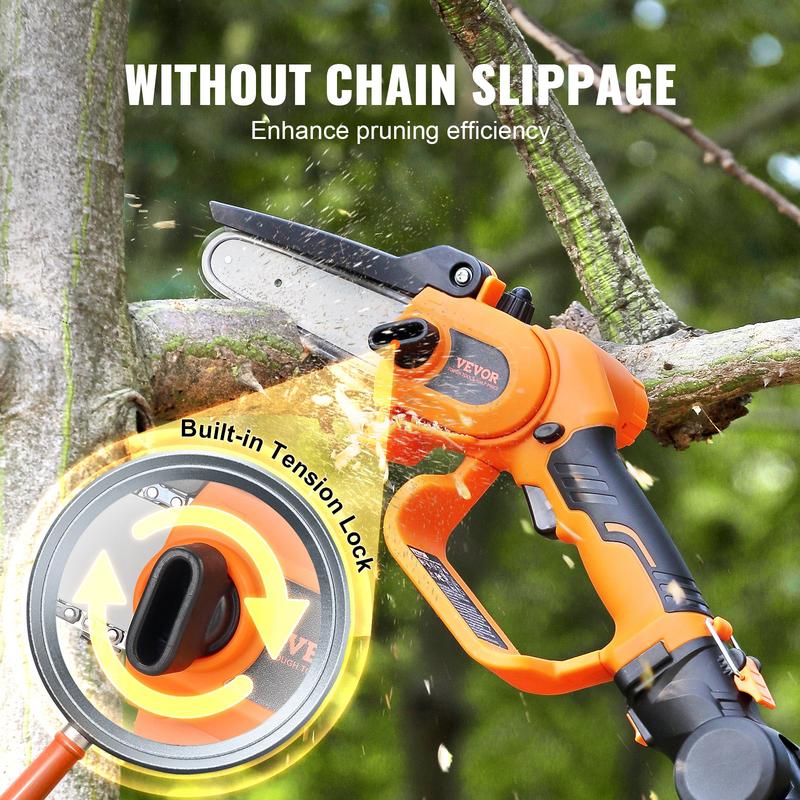 VEVOR 2-in-1  Mini Chainsaw, TikTokShopBlackFriday, 20V 4Ah Battery Pole Chainsaw, 5" Cutting Capacity 8 ft Reach Pole Saw for Branch Cutting & Tree Trimming