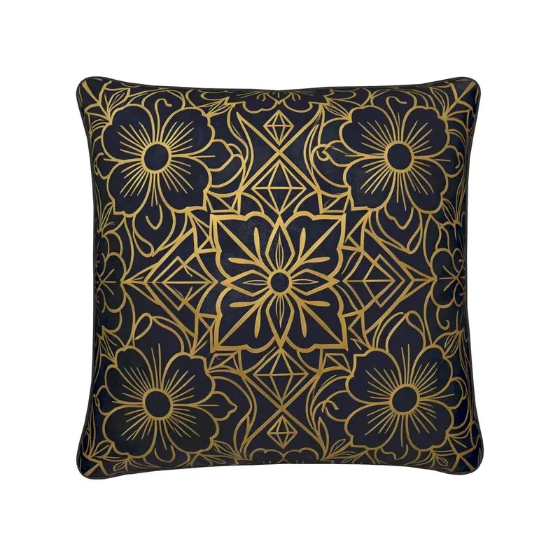 Navy and Gold Floral Art Deco Cushions | Aura Regalia