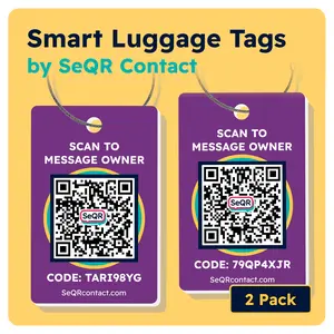 Smart Luggage Tags (Purple 2-Pack) | Keeps Personal info Private With Privacy QR Code | Use with Away GPS Bag Locator & Air Tag | Android or iOS