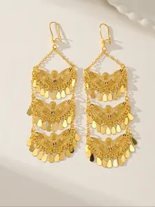 Vintage Elegant Long Statement Earrings Fringe Pendant, Perfect Gift for Women Daily Holiday Party, Geometric Pattern, All Seasons