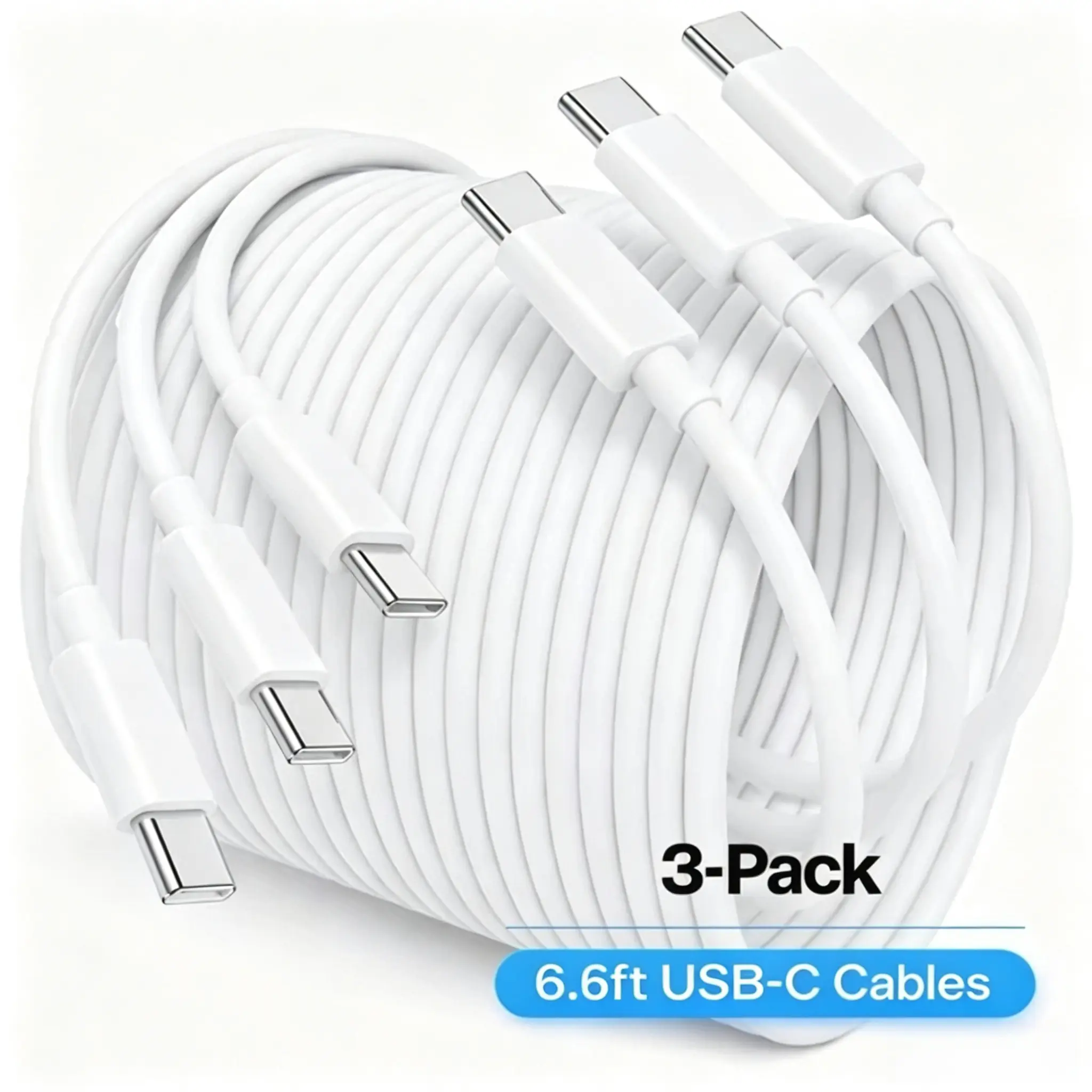 USB-C to USB-C Cable 3-Pack (6.6FT), 60W Fast Charging Data Cord for iPhone 18/17/16/15, iPad & Samsung Galaxy S25/S24/Z Flip 7