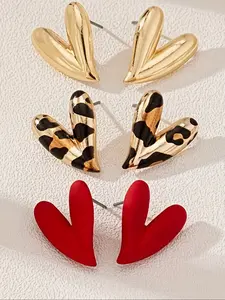 Elegant Heart-Shaped Earrings Set for Women, Vintage Style Fashion Jewelry, Perfect for Daily Wear & Party Gifts, Fashionable Earrings, Stackable Earrings, Earring Stacking Set