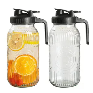 2Pack Mason Jar Pitcher, 64oz (2 Quart) Airtight & Leakproof Glass Pitcher with Lid, Perfect for Storing Breastmilk, Cold Brew, Sun Tea, with Easy-Pour Spout Lid