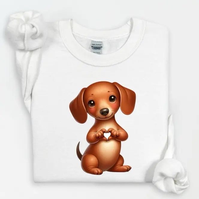 Dachshund, Doxie Hand Heart,Weiner Dog, Pet Lover Sweater- Women, Girls Sweatshirt