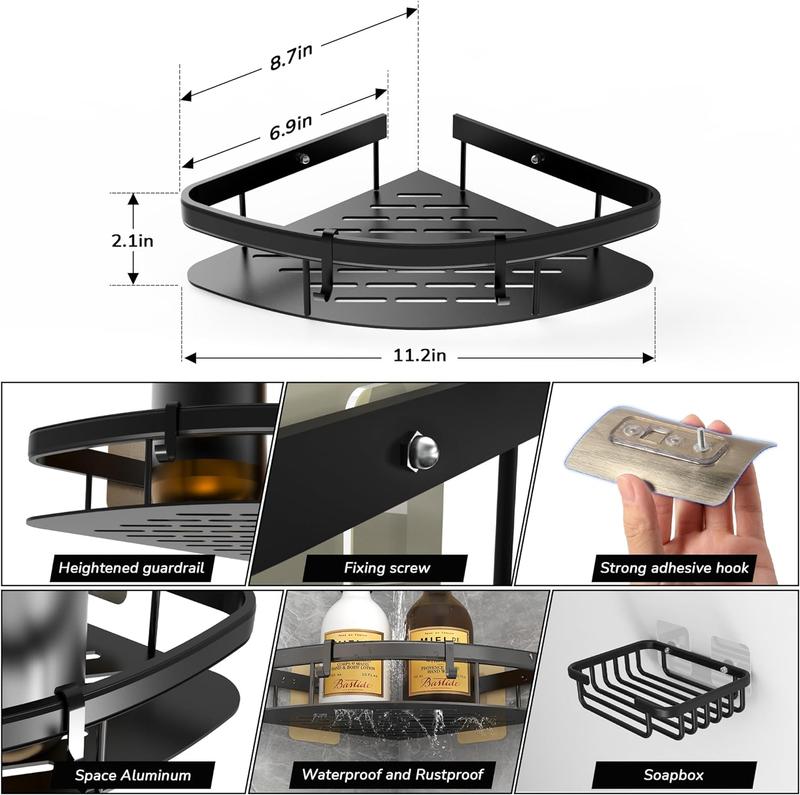 High Quality Corner Caddy Shelf | No-Drill Strong Adhesive By Purizm- Two Piece Set