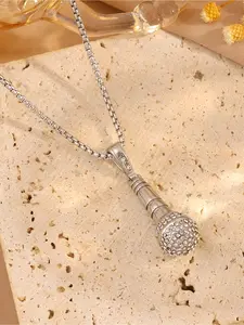1 stainless steel microphone diamond necklace, elegant, fashionable and classic style, men's and women's daily wear jewelry, Christmas gift