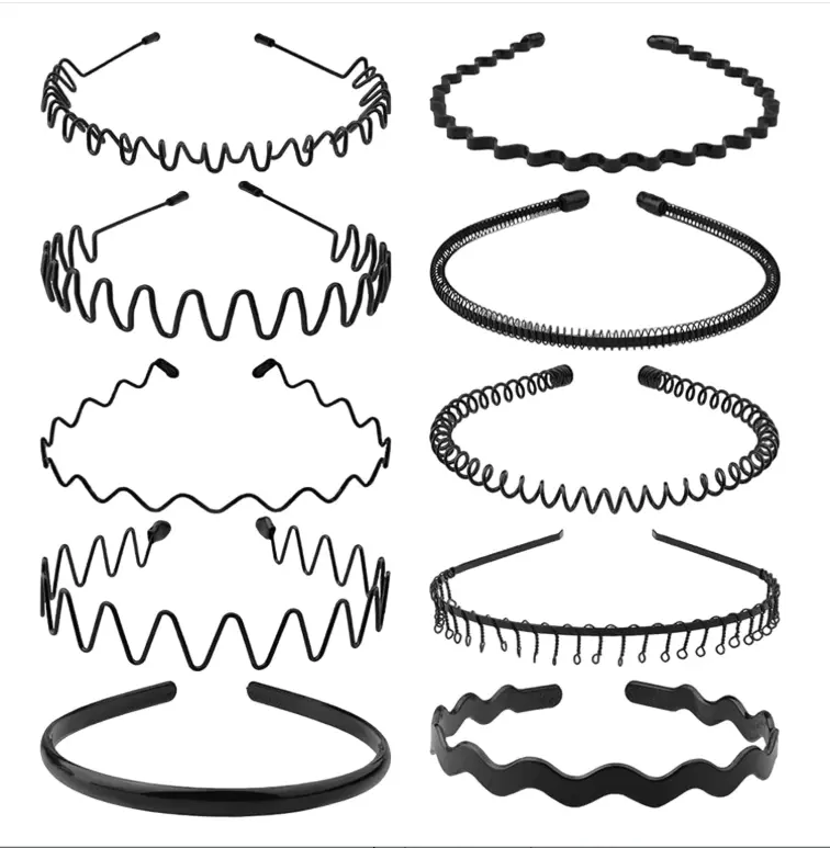 Metal Headband for Men, Zigzag Wire with Teeth, Non-Slip Adjustable 10 Pack | Men's Zigzag Wire Headband with Non-Slip Teeth — Adjustable Fit for Long Hair, Curly Hair, Workouts & Daily Wear. 10-Pack.