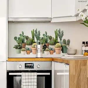 A 2D flat wall sticker of a realistic-style cactus plant pot (30*60cm) for decorating and beautifying restaurant and home backgrounds, M21317