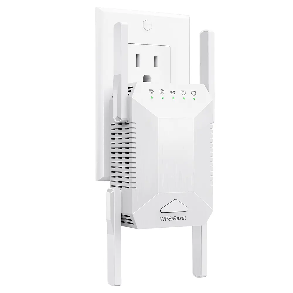 1200Mbps Signal Extender 5G High-Speed Expansion WiFi Booster Dual-Band Wireless Network Repeater Signal Booster 4 Adjustable Antenna WiFi Signal Amplifier for Indoor Home Use White US Plug