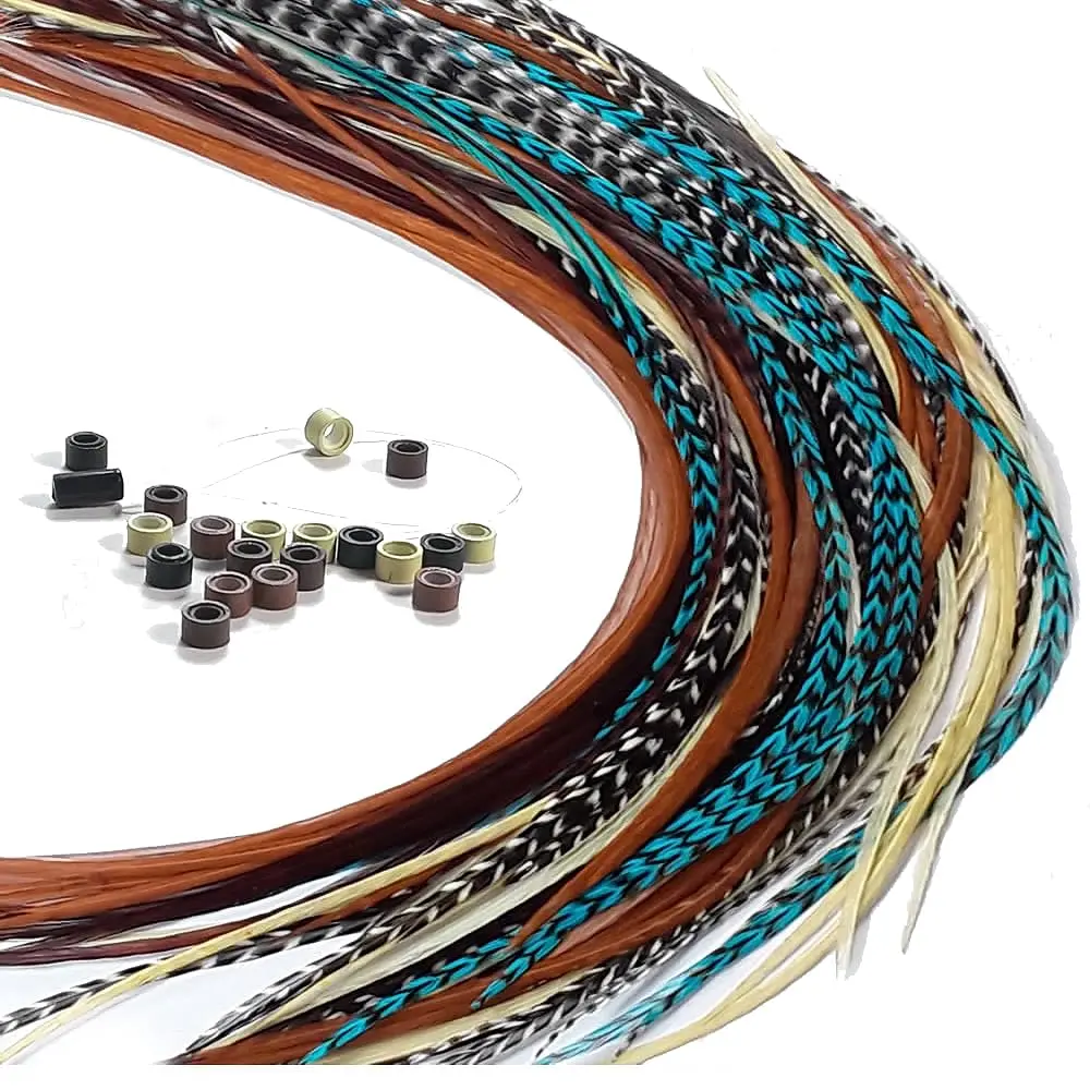 -  Hair Extensions, 20 Hair Feathers 8-11 Inches with 20 Beads and Loop Tool Kit