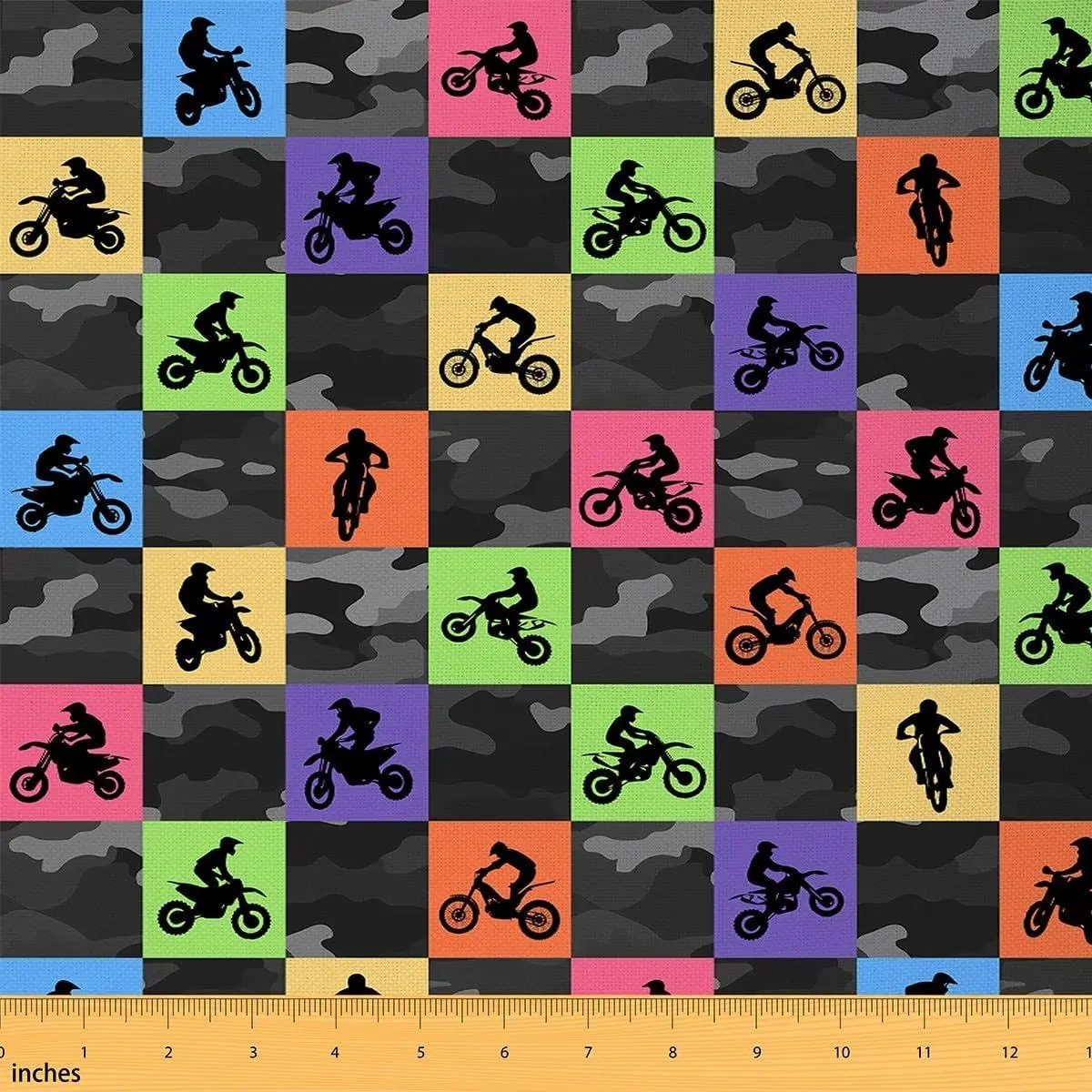 Dirt Bike Fabric Motorcycle Sport Women Sewing Soft Fabric Colorful Grid DIY Fabrics Upholstery and Home Accents Black Pink Red Crafting Supplies Fabrics
