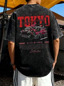 Men's Tokyo Underground Jdm Drift Racing T-Shirt, Large Japanese Anime Graphic Tee, Breathable Streetwear Pullover, Summer Casual Wear