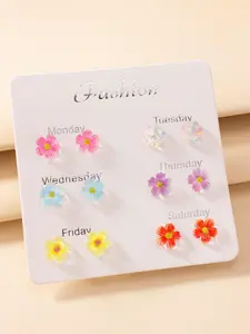 6 Pairs Fashion Flower Design Stud Earrings, Colorblock Chic Earrings, Jewelry For Women For Daily Use