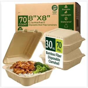 Clamshell Takeout Containers 8x8 [70 Pack] Heavy Duty Disposable  Boxes Compostable  To Go Containers with Hinged  for Restaurants Catering