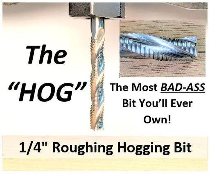 The HOG 1/4" Roughing Endmill Bit For CNC Routers, 1/4" Shank