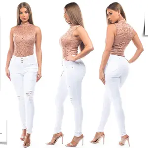 WAIST 30 INCHES SIZE 7 SKINNY JEANS STRETCH DENIM WHITE RIPPED,  7-2  MK153 SZ7 Fit Womenswear