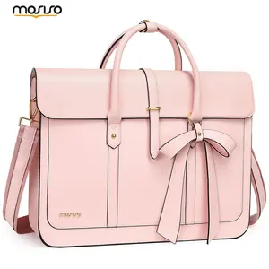 MOSISO 14-17.3 Inch PU Leather Laptop Bag for Women, Convertible Briefcase Backpack with Bowknot, Crossbody Shoulder Work Tote with 3 Compartments, Ideal for Office, Travel, Shopping & Daily Commute