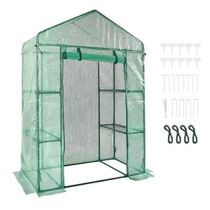 VEVOR Walk-in Green House, 4.6 x 2.4 x 6.7 ft, Greenhouse with Shelves, High Strength PE Cover with Doors, Windows and Steel Frame, Set Up in Minutes, for Planting and Storage