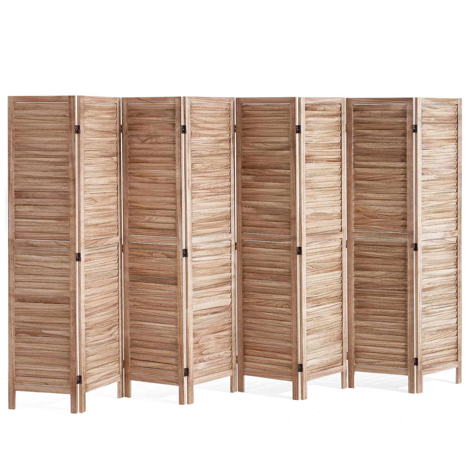 【Summerfinds】8-Panel Wooden Slat Room Divider, 66.9 in Tall Louvered Partition Wall, Foldable Easy-Folding Portable Home & Office Indoor Space Separator & Decor