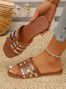 Fashion Summer Sandals, Pu Leather Slides, Open Toe Design, Comfortable and Stylish, Perfect for Casual and Various Activities