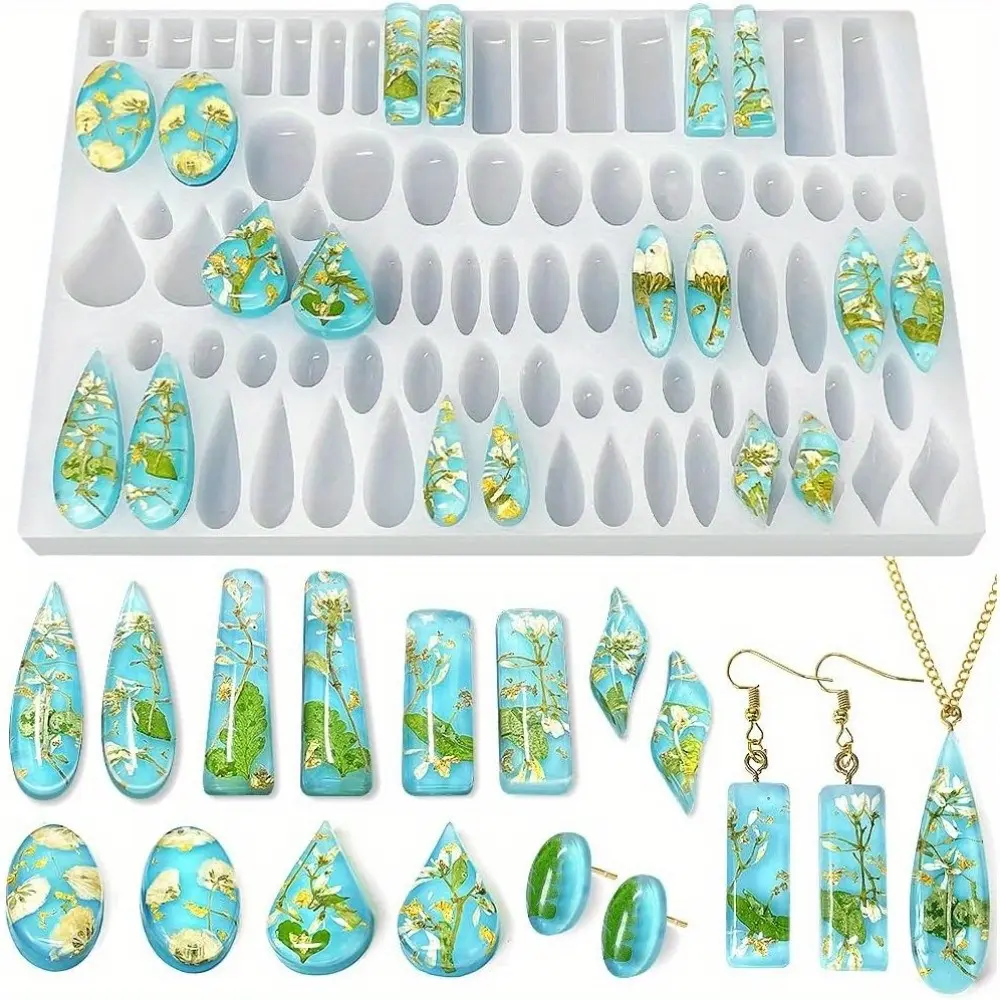 Silicone Mold for Stud Earrings Featuring 41 Matching Designs, Including Rectangle, Teardrop, And Dangle Shapes for Resin Crafting And Cabochon Jewelry Creation